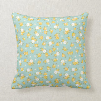 Yellow and Mint Chic Vintage Floral Print Cushion