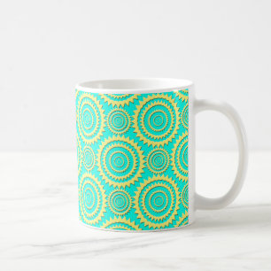 Yellow and Mint Green Geometric Circles Pattern Coffee Mug