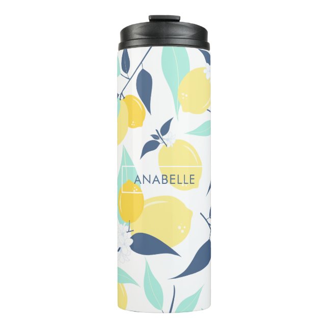 Yellow and Mint Lemons Pattern Thermal Tumbler (Front)