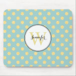 Yellow and Mint Polka Dots Pattern Monogram Mouse Pad<br><div class="desc">Girly and chic polka dots and monogram design.</div>