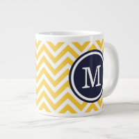 Yellow and Navy Blue Chevron Custom Monogram