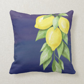 Yellow and Navy blue Lemon floral Pillow