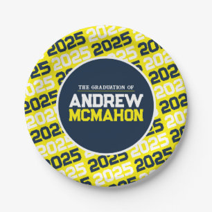 Yellow and Navy Blue Personalised Graduation Paper Plate