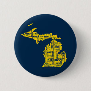 Yellow and Navy Blue State of Michigan cities 6 Cm Round Badge