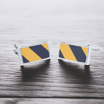 Yellow and Navy Blue Stripes Silver Finish Cufflinks<br><div class="desc">Modern and stylish stripes.</div>