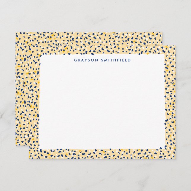 Yellow and Navy Leopard Personal Stationery Card (Front/Back)