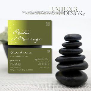 Yellow and Olive Green Glitter Stars with Monogram Business Card