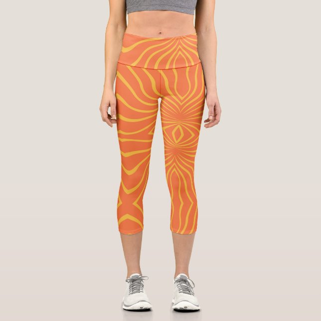 Yellow And Orange Abstract Capri Leggings (Front)