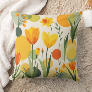 Yellow and Orange Abstract Spring Flowers Cushion