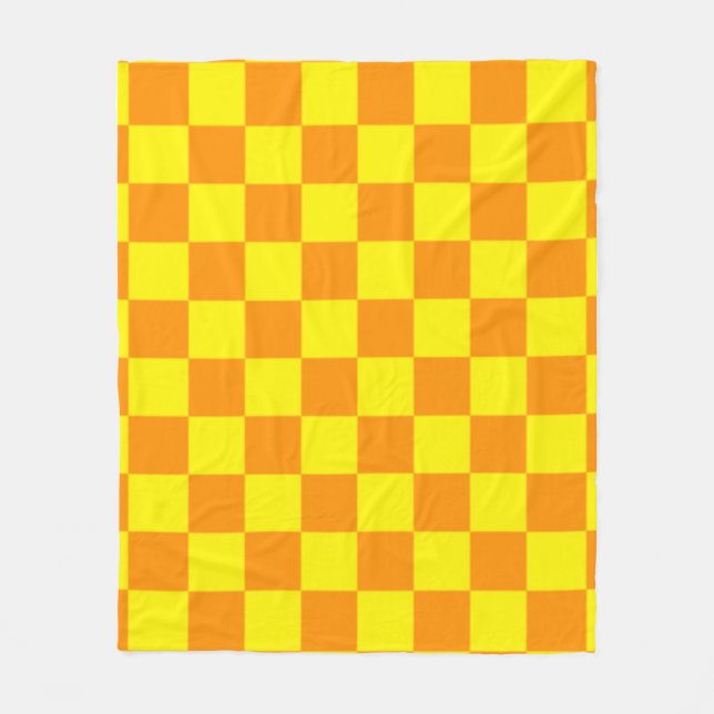 Yellow and Orange Checkered Square Pattern Throw P Fleece Blanket (Front)