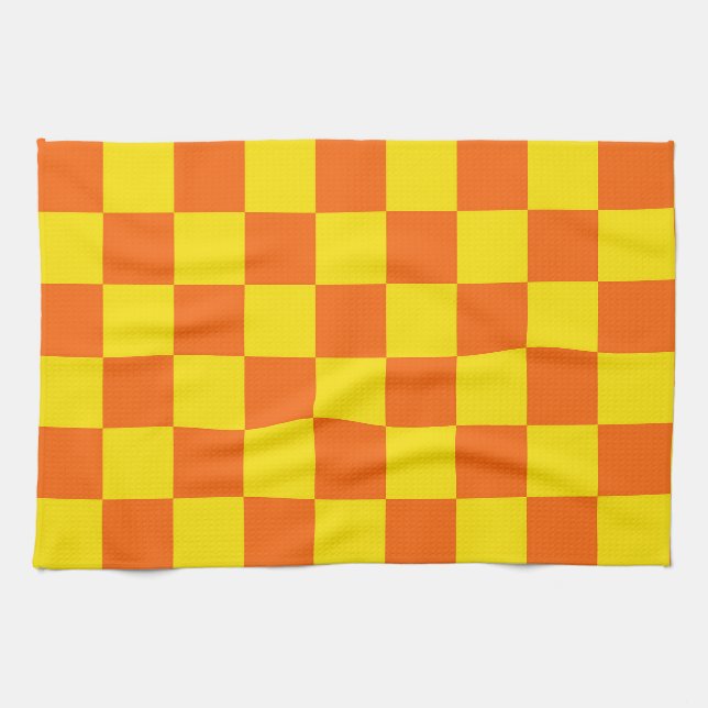 Yellow And Orange Chequered Pattern Design  Tea Towel (Horizontal)