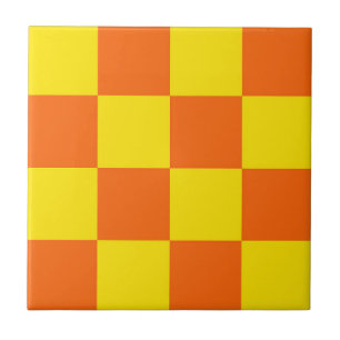 Yellow And Orange Chequered Pattern Design Tile