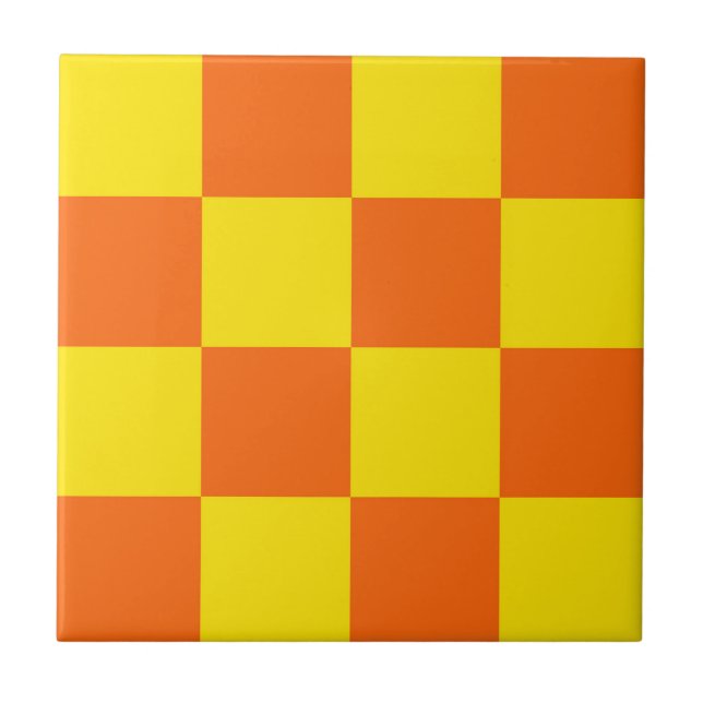 Yellow And Orange Chequered Pattern Design  Tile (Front)
