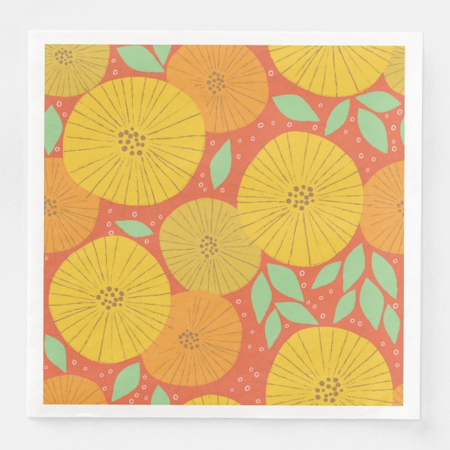Yellow And Orange Circular Blooms Napkin (Front)