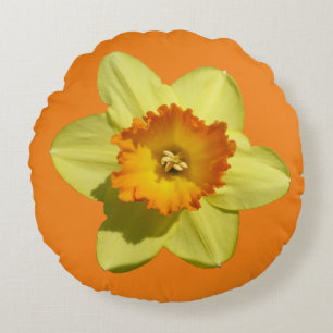 Yellow and Orange Daffodil Cust. Round Pillow