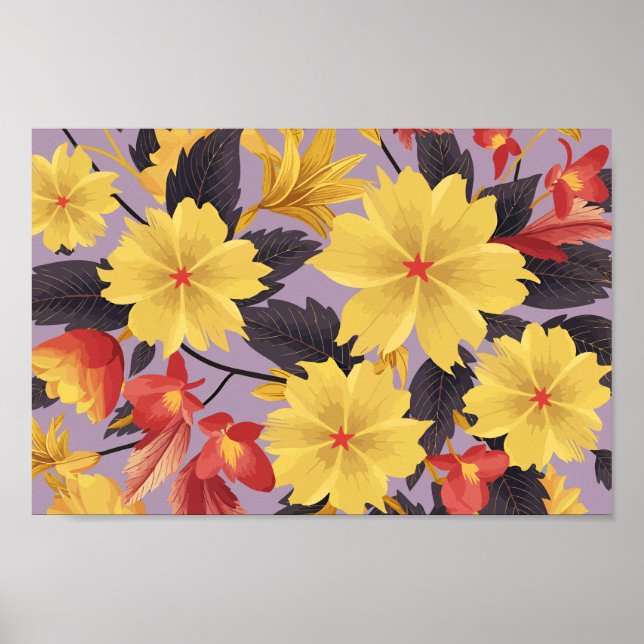 Yellow and Orange Florals on Lavender Backdrop Poster (Front)