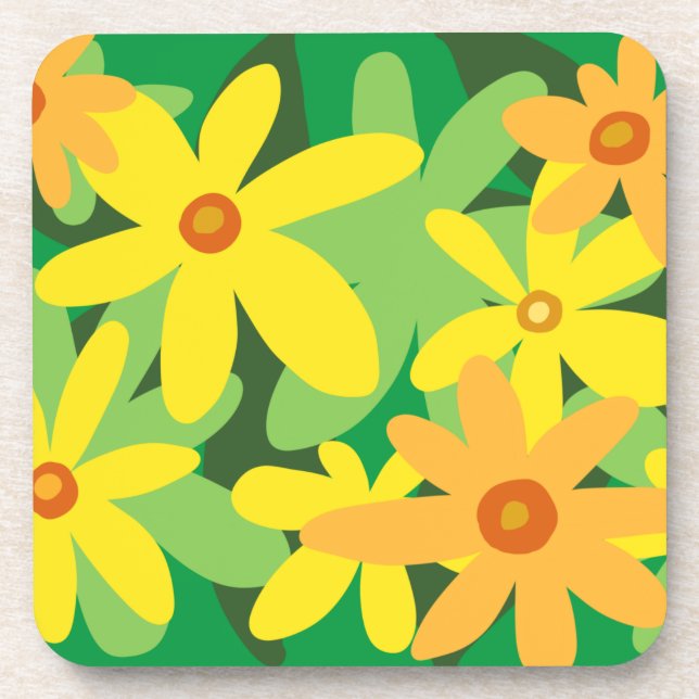 Yellow and orange flowers coaster (Front)