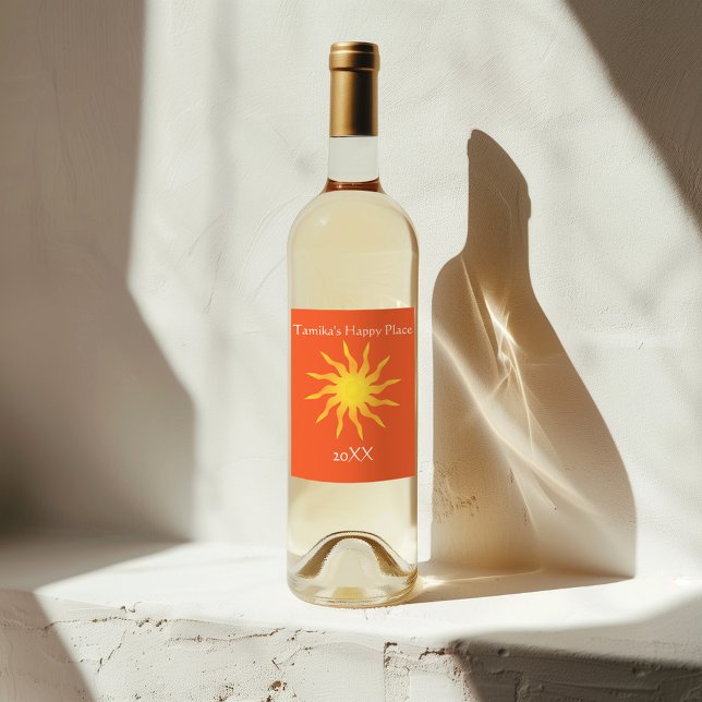 Yellow and Orange Funky Flaming Sun Wine Label (Creator Uploaded)