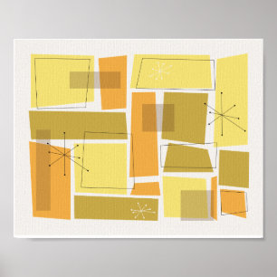 Yellow and Orange Funky Pattern Mid Century Modern Poster