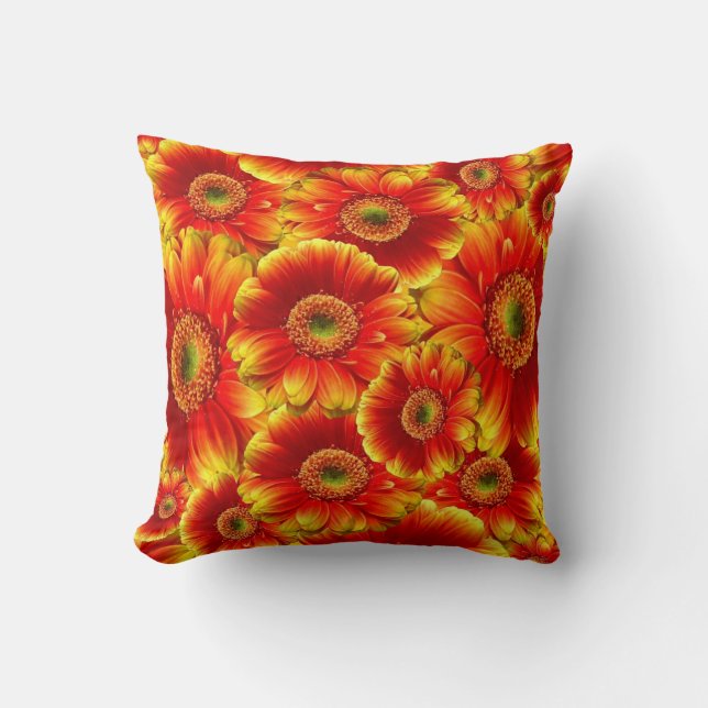 Yellow and Orange Gerbera Daisies Cushion (Front)