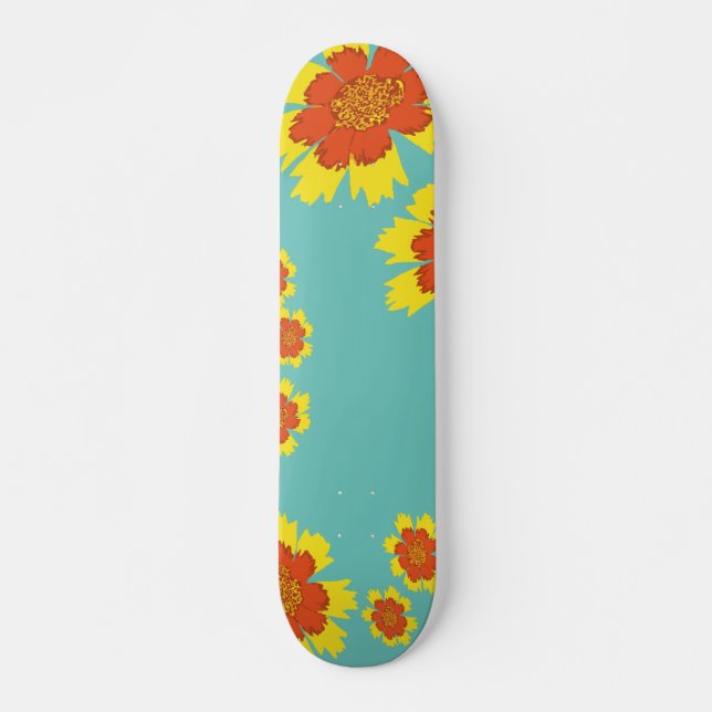 Yellow and orange girly coreopsis flowers skateboard (Front)