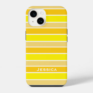Yellow and Orange Horizontal Striped Personalised iPhone 14 Case