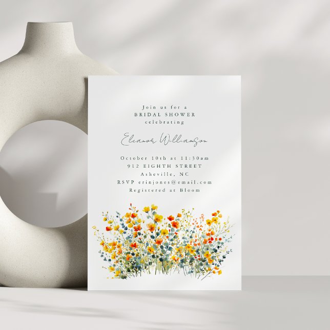 Yellow and Orange Meadow Wildflowers Bridal Shower Invitation (Creator Uploaded)