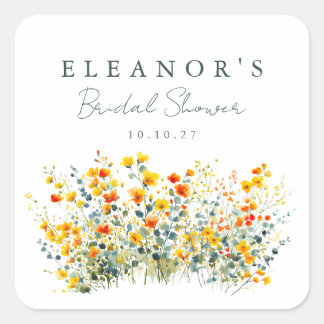Yellow and Orange Meadow Wildflowers Bridal Shower Square Sticker