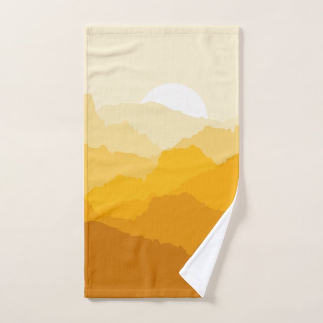 Yellow and orange mountain sunrise bath towel set (Hand Towel)