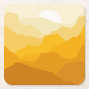 Yellow and orange mountain sunrise square paper coaster