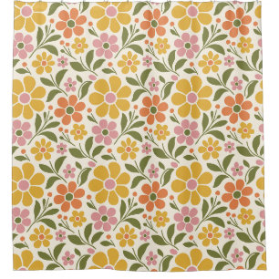 Yellow and Orange Retro Boho Flower Shower Curtain