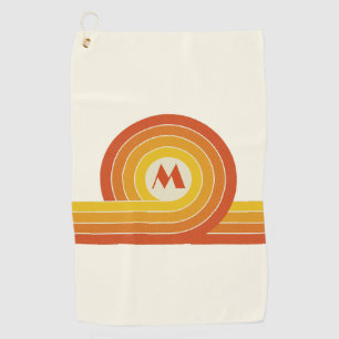 Yellow and orange retro style circles and lines  golf towel