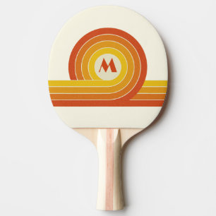 Yellow and orange retro style circles and lines ping pong paddle