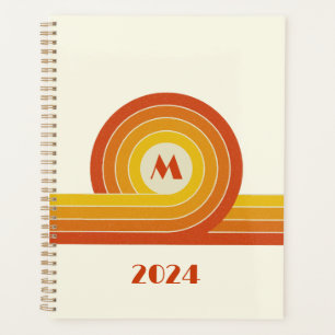 Yellow and orange retro style circles and lines planner