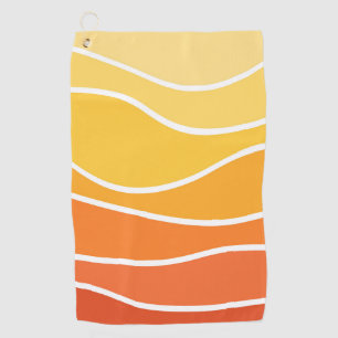 Yellow and orange retro style waves golf towel