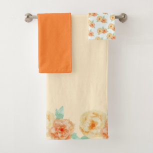 Yellow and Orange Rose Watercolor Bath Towel Set