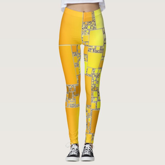 Yellow and Orange Squared Leggings (Front)