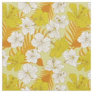 Yellow and Orange Tropical Hibiscus Flowers  Fabric