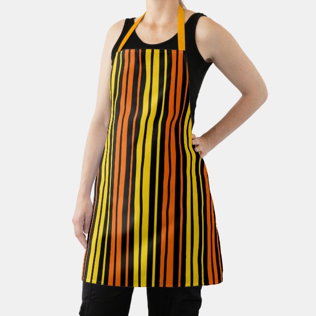 Yellow and Orange Vertical Stripes Black   Apron (Insitu)