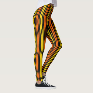 Yellow and Orange Vertical Stripes Black Leggings