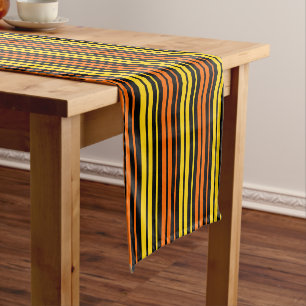 Yellow and Orange Vertical Stripes Black Short Table Runner