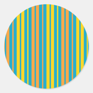 Yellow and Orange Vertical Stripes Blue Classic Round Sticker