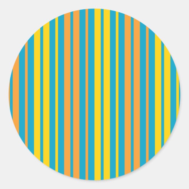 Yellow and Orange Vertical Stripes Blue   Classic Round Sticker (Front)