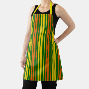 Yellow and Orange Vertical Stripes Green Apron