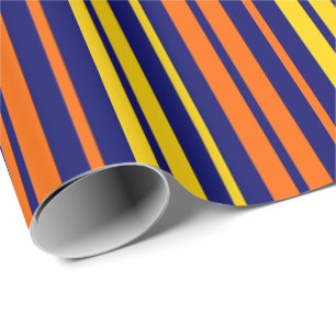 Yellow and Orange Vertical Stripes Navy Blue Wrapping Paper