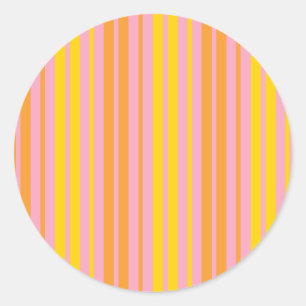 Yellow and Orange Vertical Stripes Pink Classic Round Sticker