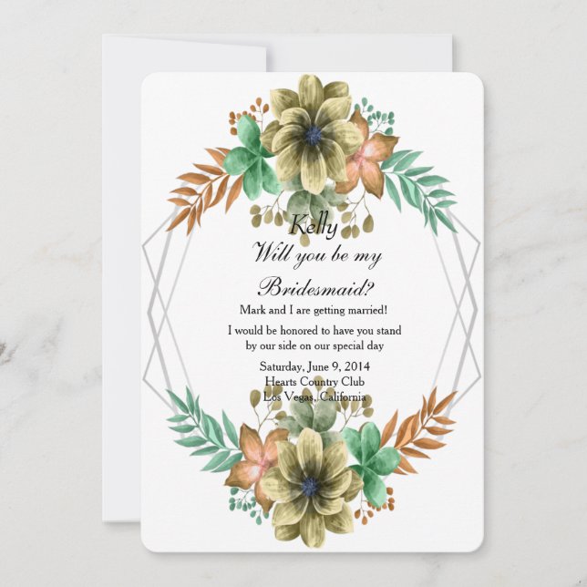 Yellow And Orange Watercolor Floral Bridesmaid Invitation (Front)