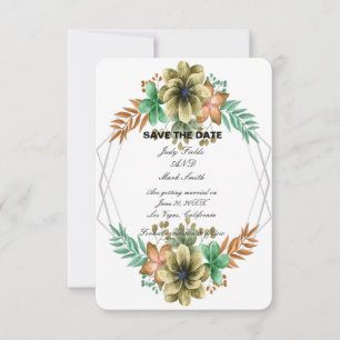 Yellow And Orange Watercolor Floral Save The Date Announcement