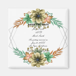 Yellow And Orange Watercolor Floral Save The Date Magnet