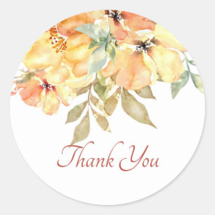Yellow and orange watercolor floral thank you cla classic round sticker